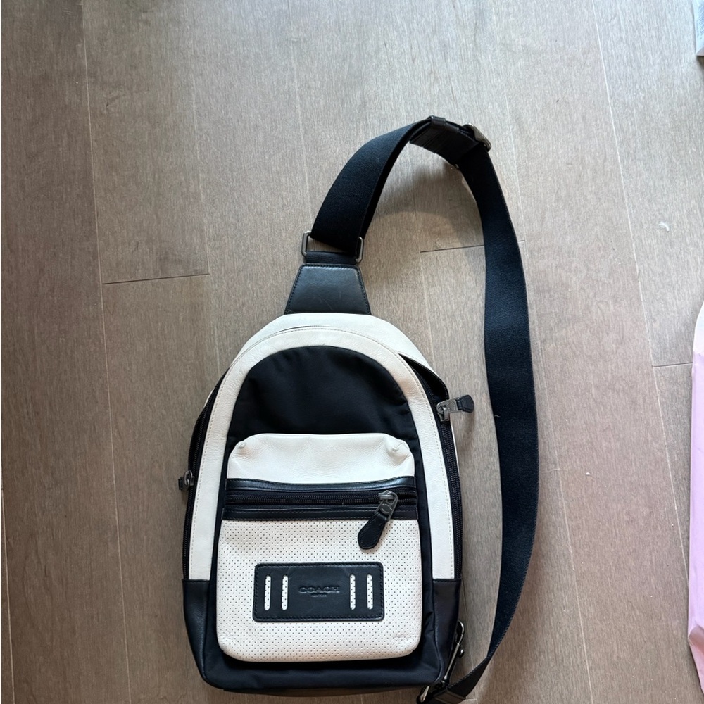 Coach Black and Cream Men's Crossbody Bag